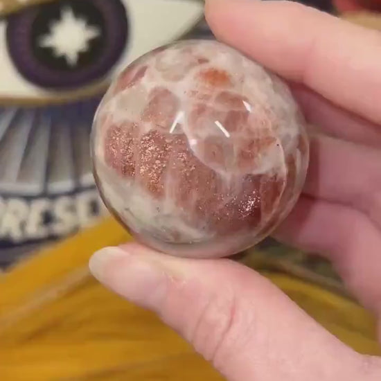 High Quality Confetti Sunstone Sphere | Red Sunstone