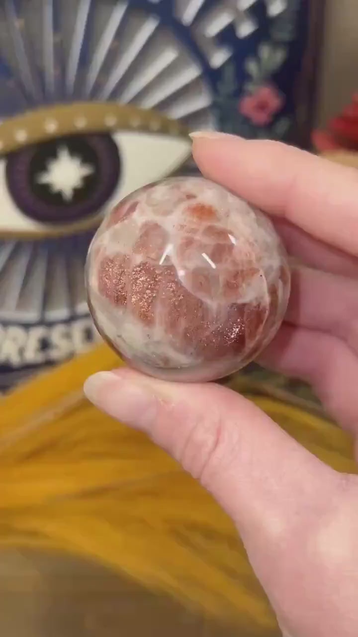 High Quality Confetti Sunstone Sphere | Red Sunstone