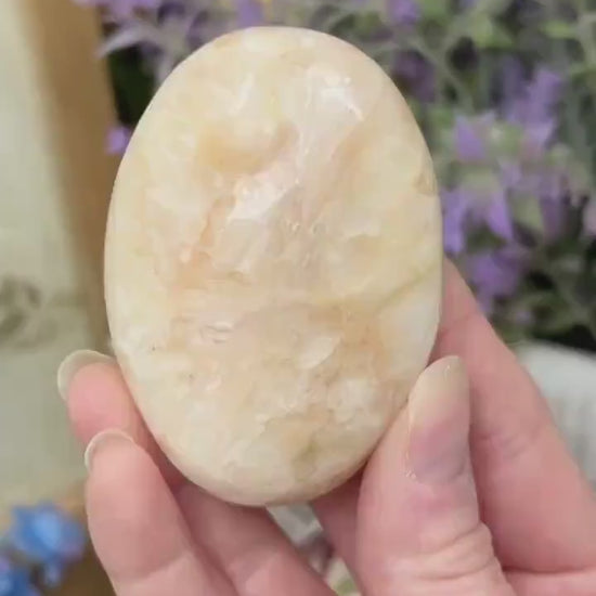 Peach Stilbite Palm Stone | Flashy Stilbite