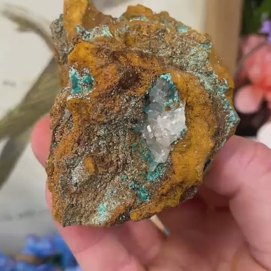 Rosasite with Calcite from La Ojuela Mine, Mexico