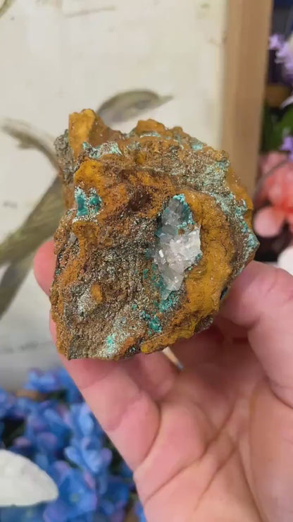 Rosasite with Calcite from La Ojuela Mine, Mexico