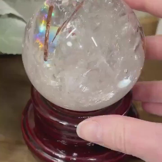 Amazing Quartz Sphere with Rainbows and Rutile | Rainbow Quartz | Rutilated Quartz | Red Hematite Quartz