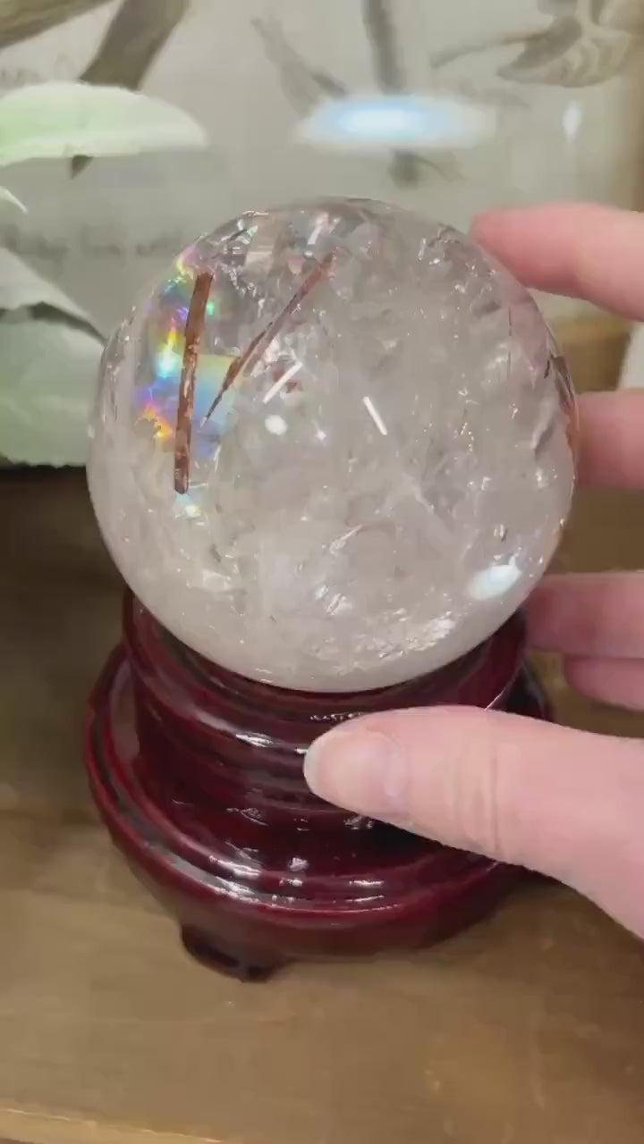 Amazing Quartz Sphere with Rainbows and Rutile | Rainbow Quartz | Rutilated Quartz | Red Hematite Quartz