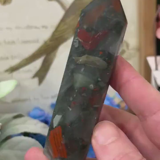 African Bloodstone Tower | African Bloodstone with Pyrite - IMPERFECT TIP