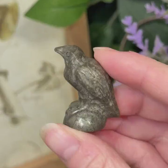 Small Sparkly Pyrite Raven Carving | Crystal Crow | Bird Crystal