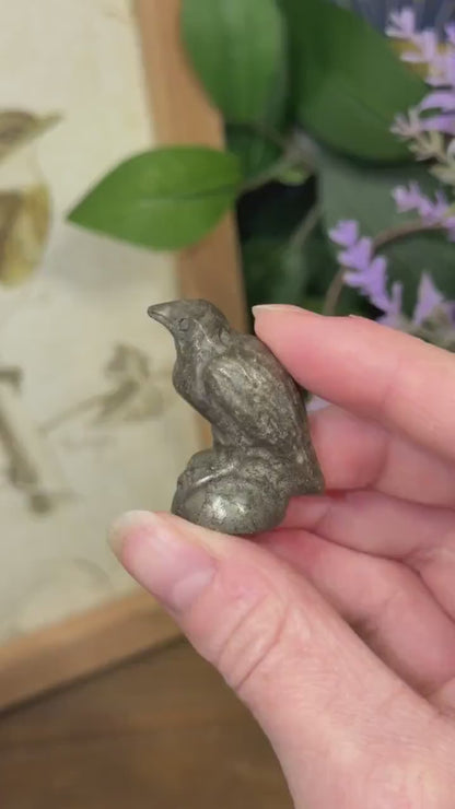 Small Sparkly Pyrite Raven Carving | Crystal Crow | Bird Crystal