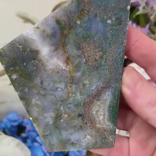 Colorful Moss Agate Slab with Stand
