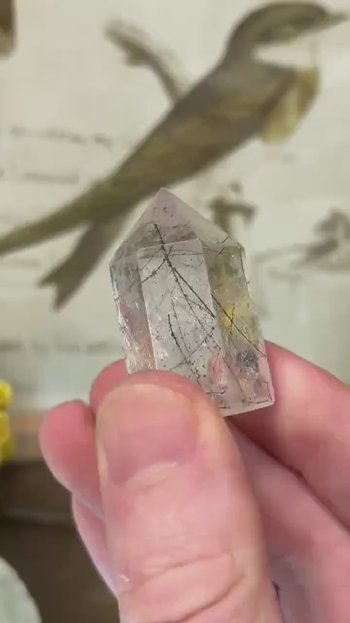 Small High Quality Black Rutile in Quartz Tower | Black Tourmaline Quartz Tower | Tourmalinated Quartz