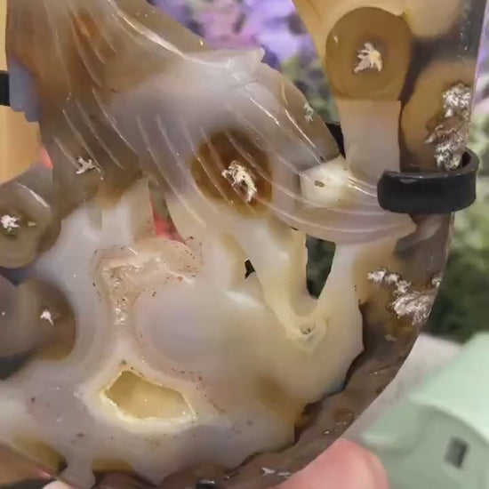 Large Dendritic Agate Wolf on Stand | Crystal Wolf | Howling Wolf Carving