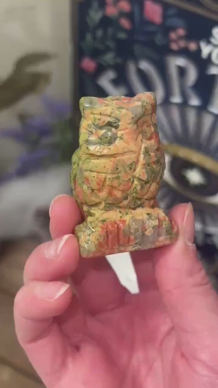 Unakite Owl Carving | Crystal Owl