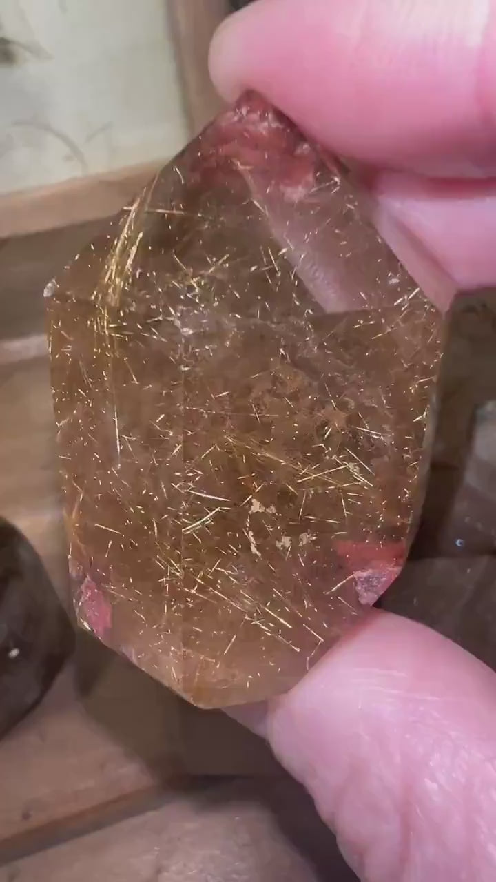 High Quality Gold Rutile in Smoky Quartz Tower | Golden Rutile | Rutilated Quartz