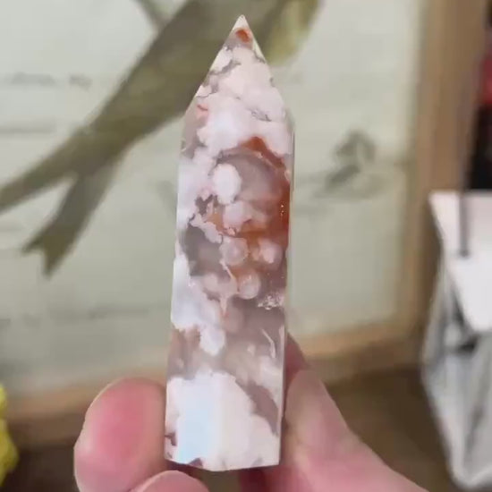 Small Flower Agate Tower | High Quality Flower Agate | Red Flower Agate