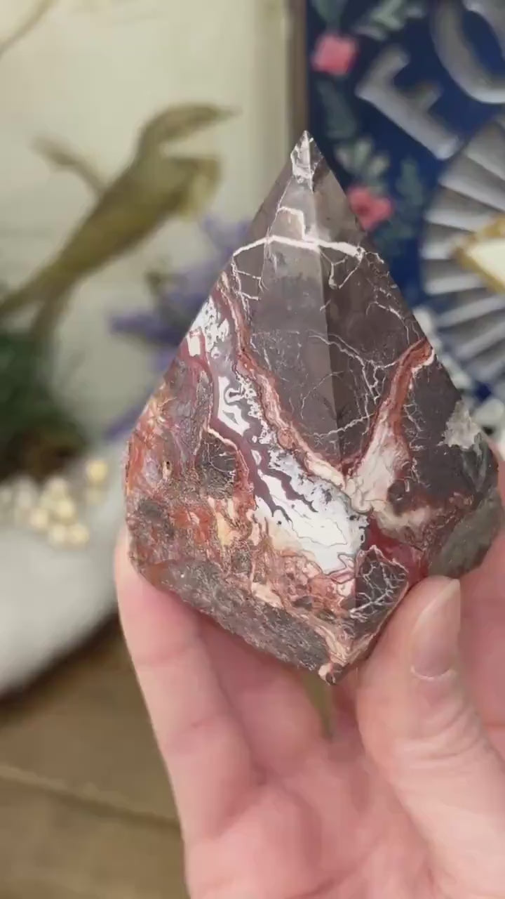 Top Polished Mexican Lace Agate Point | Crazy Lace Agate