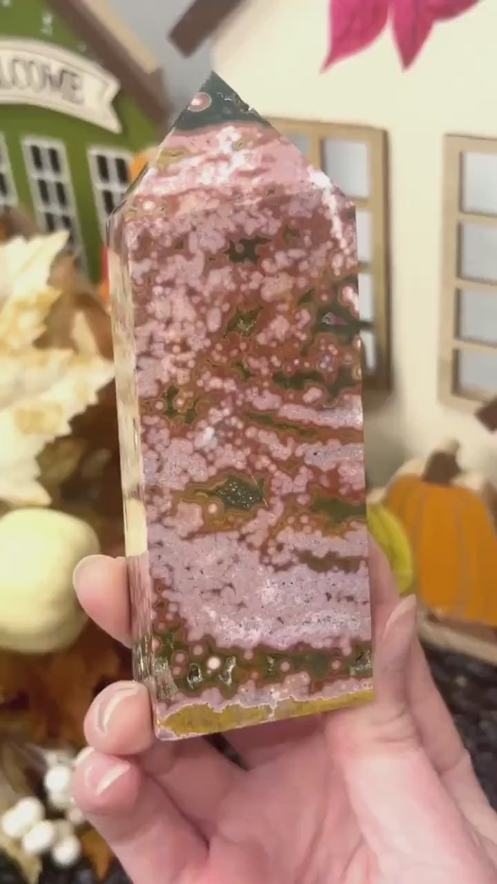 High Quality Orbicular Sea Jasper Tower | Colorful Sea Jasper