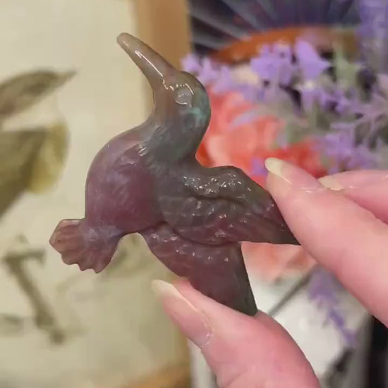 Colorful Sea Jasper Hummingbird | Crystal Bird Carving