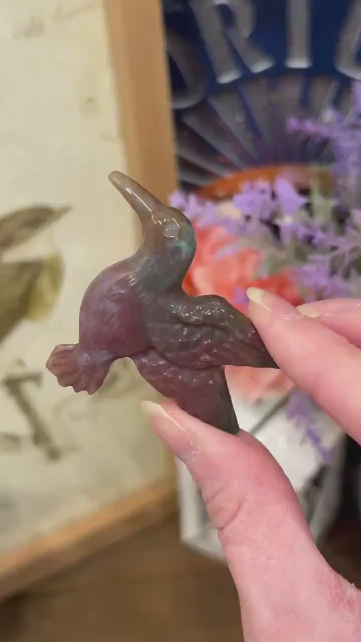 Colorful Sea Jasper Hummingbird | Crystal Bird Carving