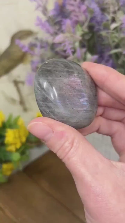 Silver Labradorite Palm Stone | Purple Lab Palm