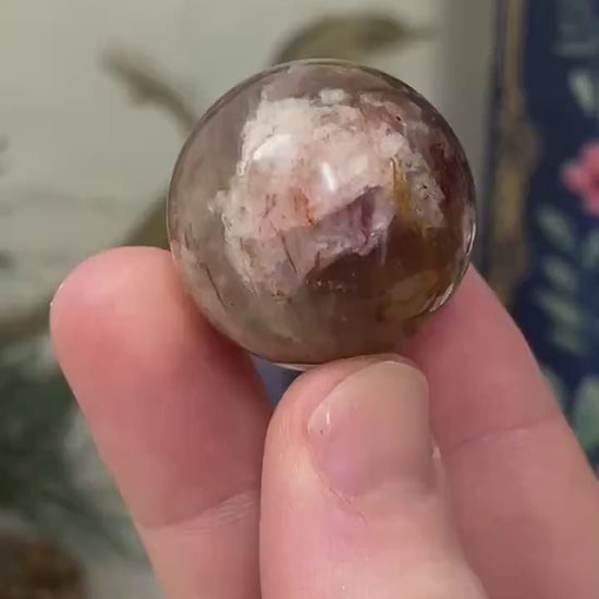 Small Fire Quartz Sphere with Moonstone | White Moonstone