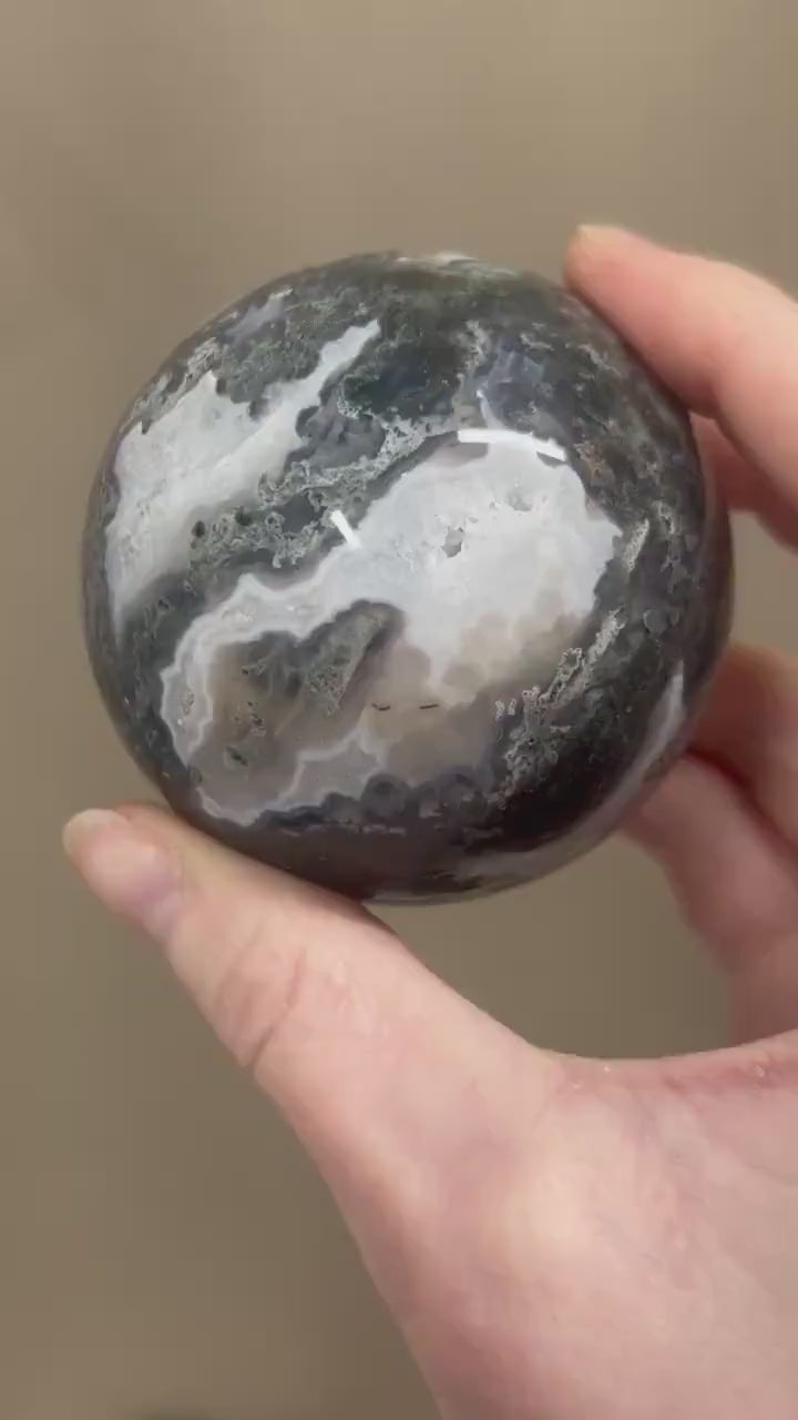 Unique Moss Agate Sphere | High Quality Moss Agate | Druzy Moss Agate Sphere