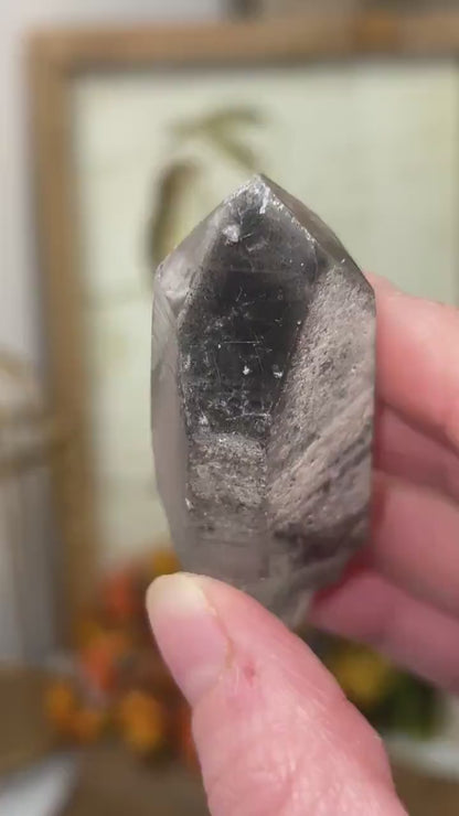 Raw Quartz Point with Black Lodolite and Rutile Incluions from Brazil