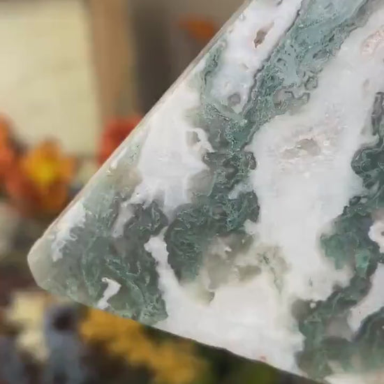 Druzy Moss Agate Slab with Stand