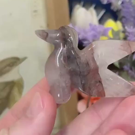 Cute Fire Quartz Hummingbird | Crystal Bird Carving | Red Hematoid Quartz