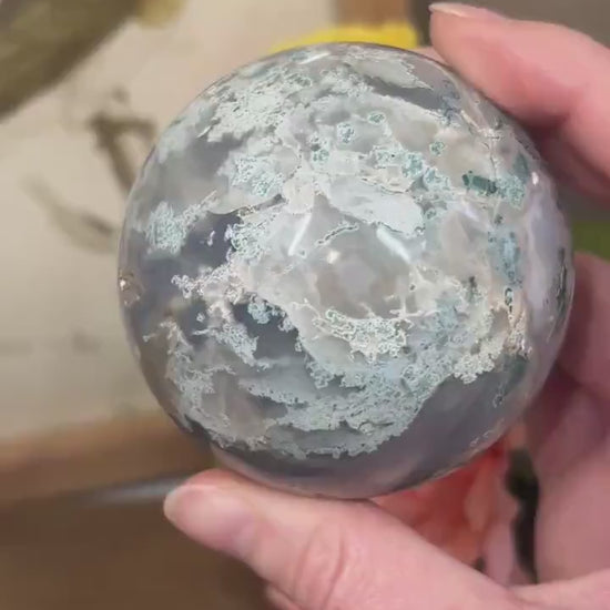 Unique Moss Agate Sphere | Druzy Moss Agate