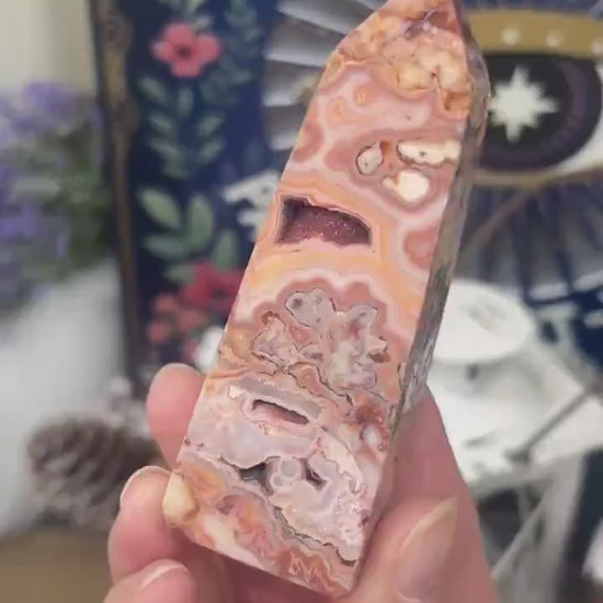 Druzy Pink Lace Agate Tower - IMPERFECT TIP