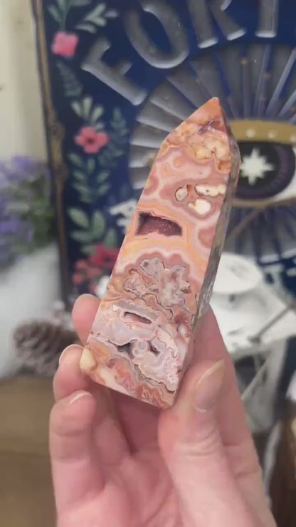 Druzy Pink Lace Agate Tower - IMPERFECT TIP