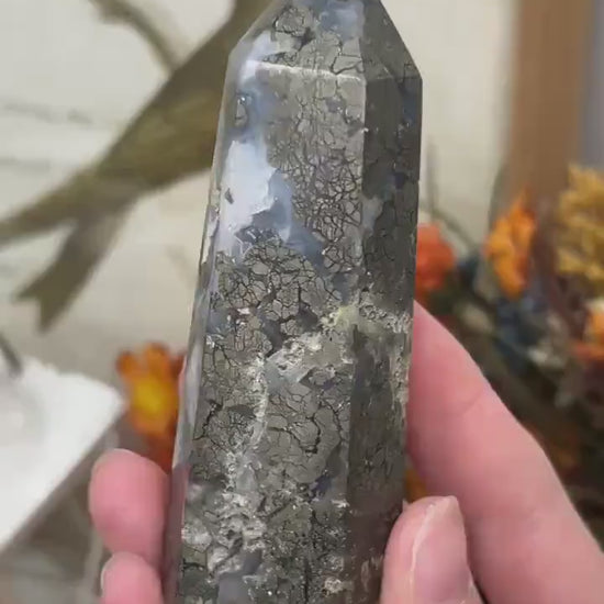 Marcasite in Agate Tower | Nipomo Agate - IMPERFECT TIP