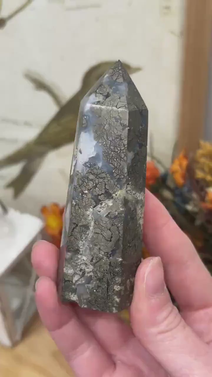 Marcasite in Agate Tower | Nipomo Agate - IMPERFECT TIP