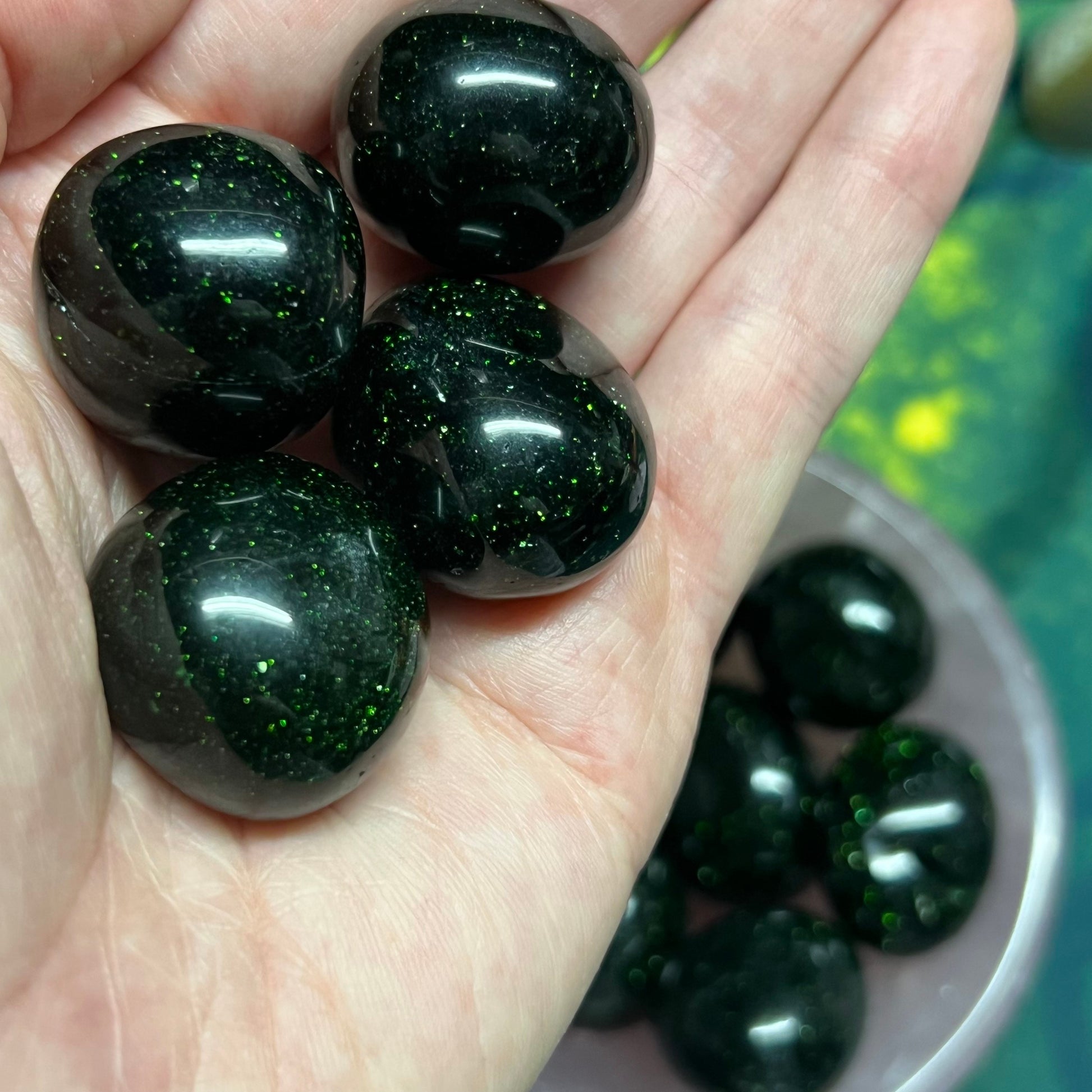 Green Goldstone Tumble | Green Sandstone | Manmade Crystals | Sparkly Crystals | Crystal Tumbles