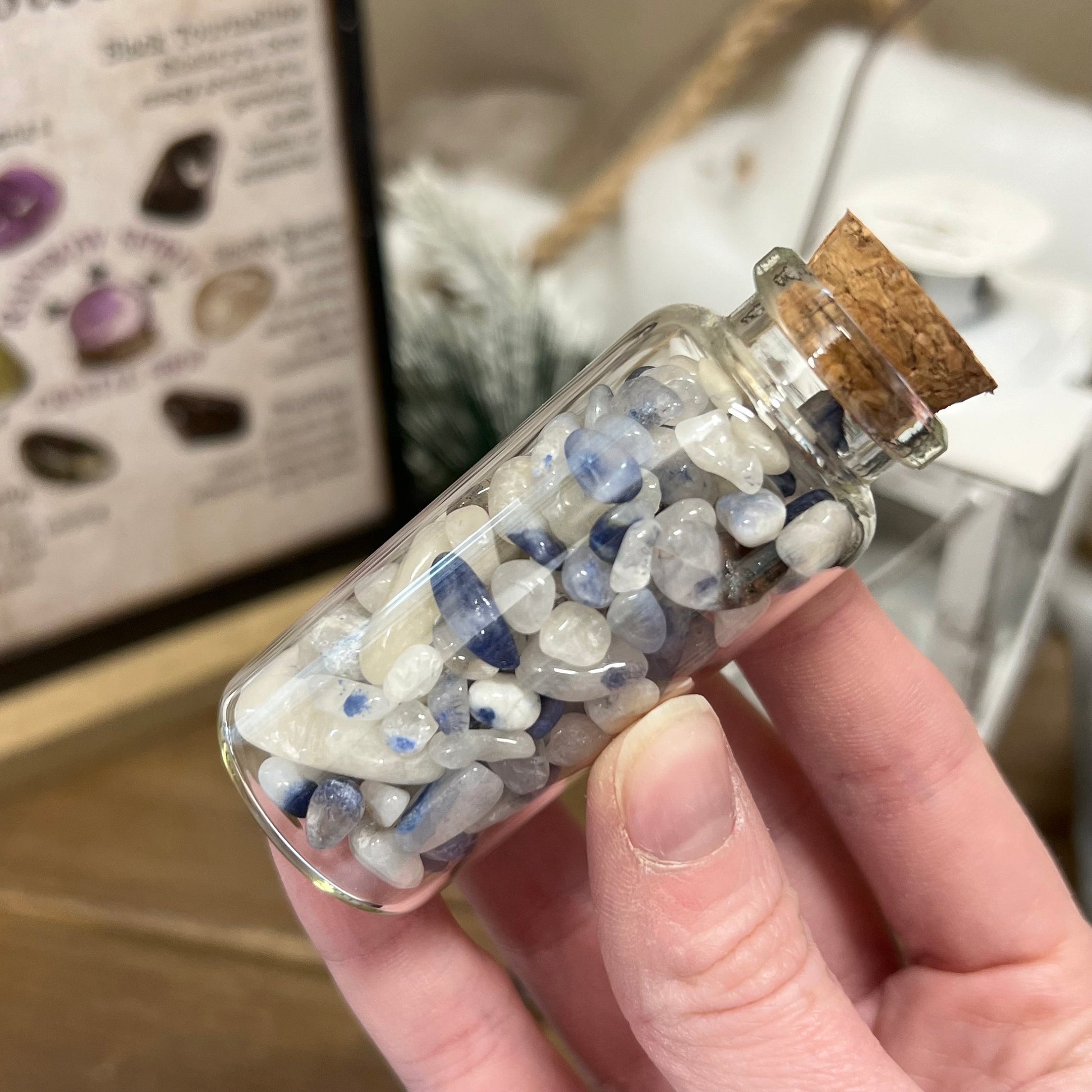 Blue Kyanite in Quartz Chips in a Bottle | Crystal Chips