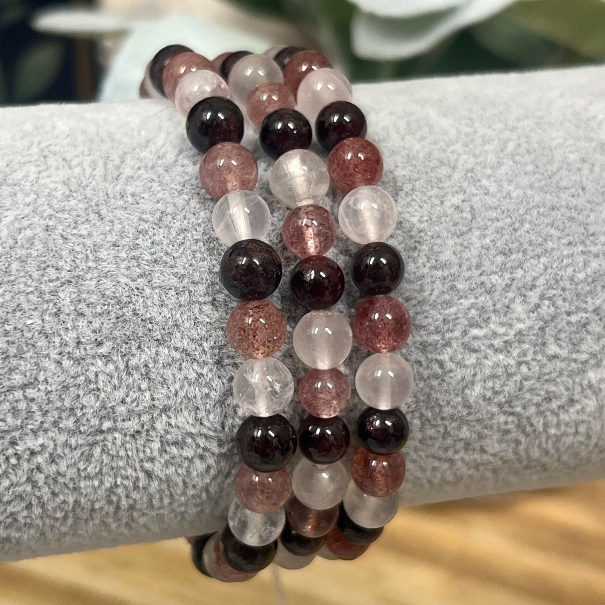 Rose Quartz, Strawberry Quartz, and Garnet Bracelet | 6mm Crystal Bracelet | Crystal Stretch Bracelet