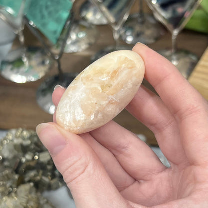 Peach Stilbite Palm Stone | Flashy Stilbite