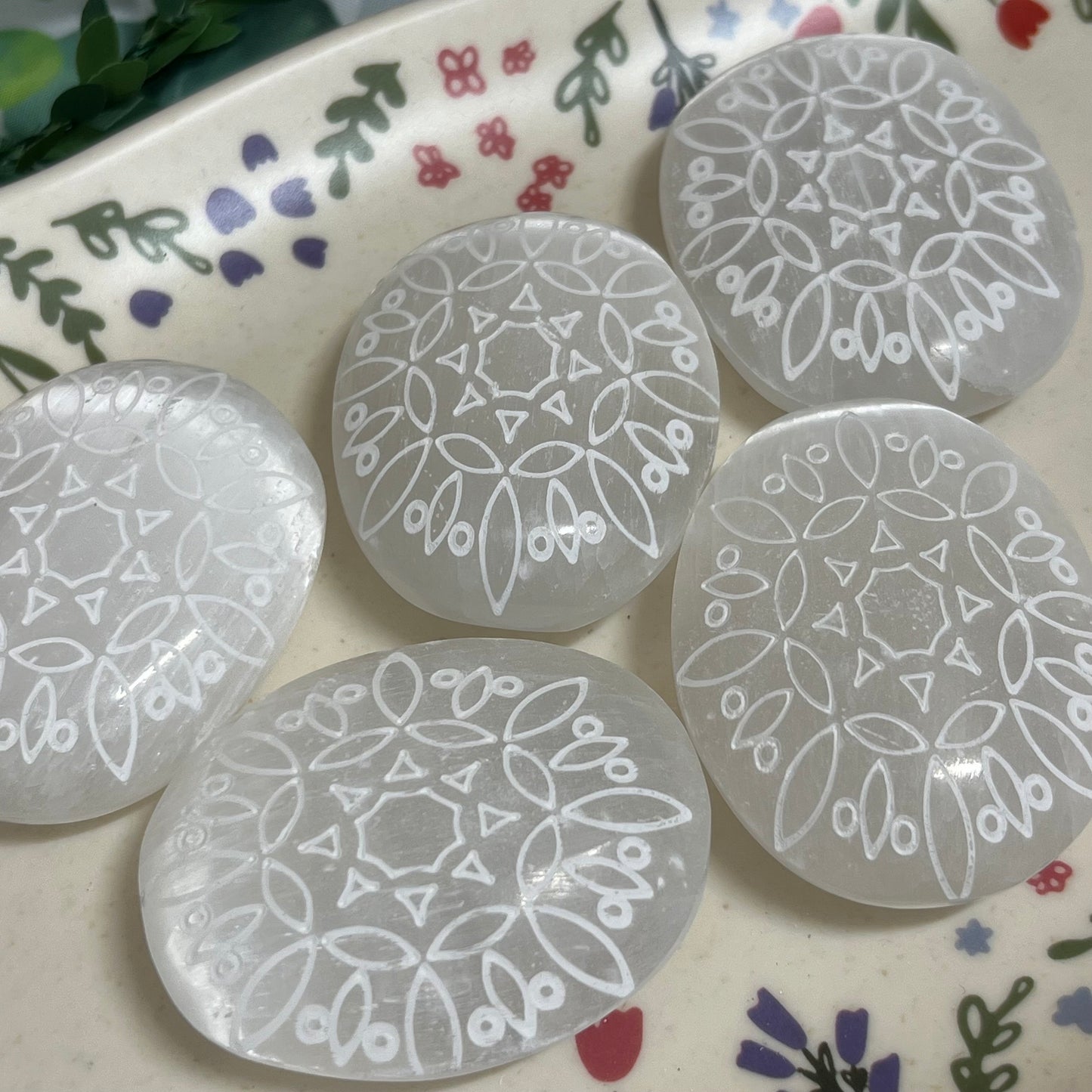 Etched Satin Spar Palm Stone